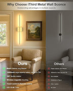 Battery Operated Wall Sconce Set of Two: Wireless Rechargeable Wall Lights with Touch and Remote Control, 360°Rotatable 4CCT Dimmable Cordless Sconces Decor Gold Scone for TV Wall Bedroom Hallway