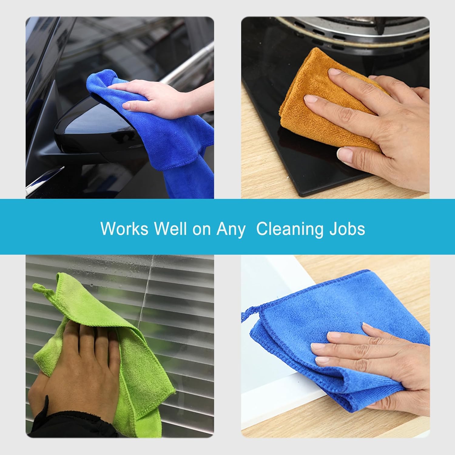 Microfiber Cleaning Cloth for Kitchen Housekeeping Dish Electronics Dust Rags Thick Lint Free Car Wash DryingTowel (12"x12") Green/Blue/Orange -6 Pack