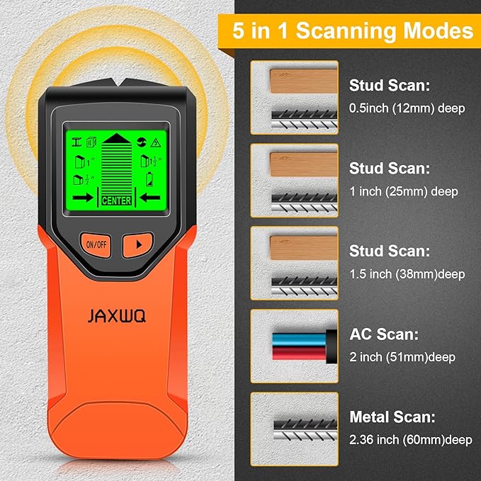 Stud Finder Wall Scanner - 5 in 1 Stud Finder Tool w/Microprocessor Chip and HD LCD Display, Stud Detector Beam Finders for the Center and Edge of Wood AC Wire Metal Studs Joist Pipe (Sunset)