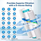 PUREPLUS 4.5"x 20" 3-Stage Whole House Water Filter Cartridge Combo Kit with Sediment, KDF & Granular Activated Carbon, and Activated Carbon Block Filter - 5 Micron Water Filtration Replacement Kit