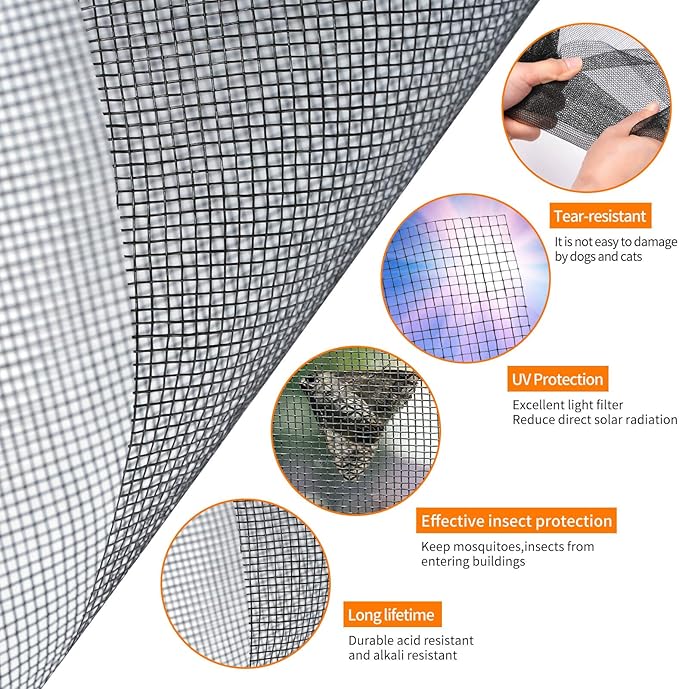 Fiberglass Window Screen Roll 84” x 100’ Easy to Use Black Replacement Window Screens for House Windows or Door