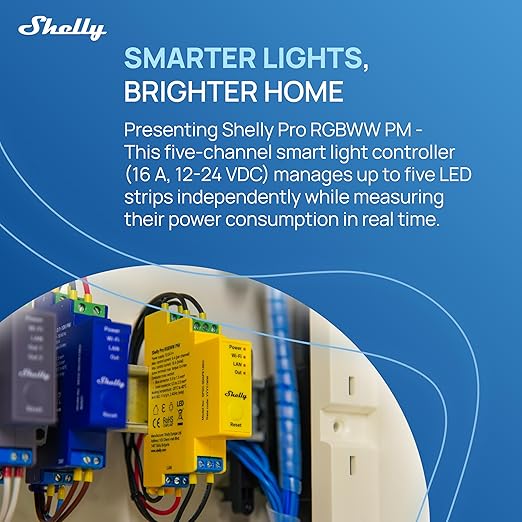 Shelly Pro RGBWW PM | Wi-Fi & LAN Smart Remote Control for RGBW Led Strips with Power Metering | Home Automation | No Hub | Compatible with Alexa & Google Home | iOS Android App | Dimming Control