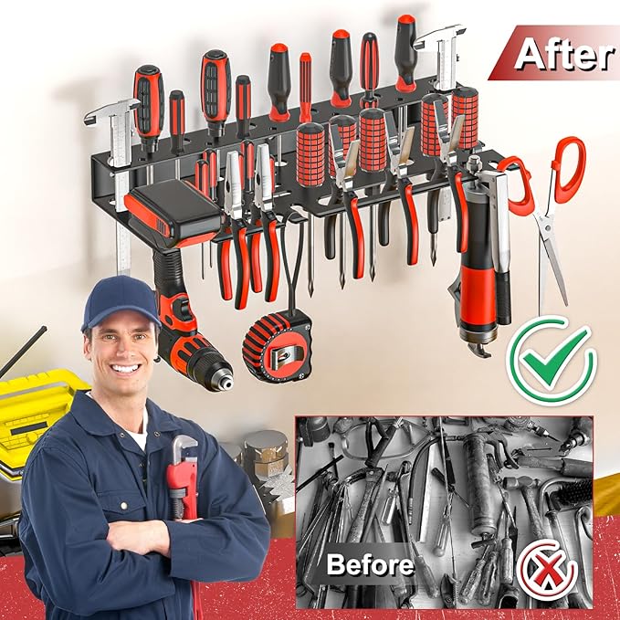 Metal Screwdriver Organizer, Wall Mount Plier Organizer Hammer Holder, Hand Tool Storage Rack for Garage Workshop Workbench(Black, 1PC)