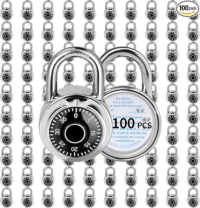 Combination Lock, LQYN Standard Dial Combination Lock, Pack of 100; Black Turnplate, 2 in. Wide, Fixed Three Digital Combination, for School, Gym & Locker, Toolbox, Gate