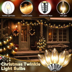 25 Pack Twinkle Christmas Replacement Bulbs, 7W Random Blinking Light Bulbs for Christmas String Light, Nightlights(Clear Twinkle,C9,E17 Intermediate Base)