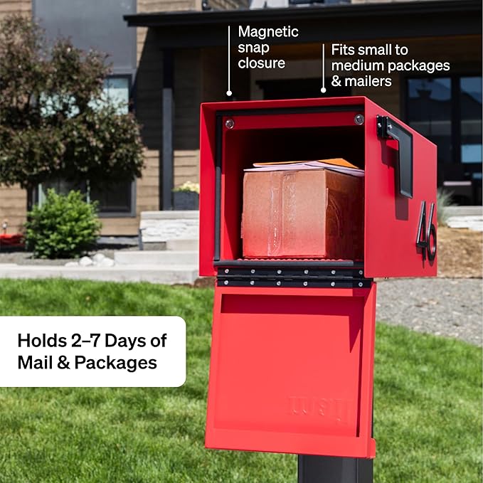 Adoorn Post Mount Mailboxes, 9.5 x 9.5 x 19.5 (HxWxD) Large, Galvanized Steel Modern Mailbox, for Daily Letters, Magazines and Packages, Weatherproof with Front Access Door - Navy