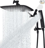 G-Promise All Metal 12 Inch Shower Head with Massage Mode Handheld, Rain Shower Head with Handheld Spray Combo, 3-Way Diverter with Pause Setting, 11 Inch Adjustable Extension Arm (Matte Black)