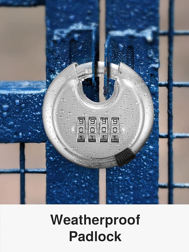 Puroma Combination Lock, Stainless Steel Disc Padlock with Hardened Steel Shackle, Keyless Heavy Duty Combo Lock for Outdoor Sheds Fence, Gate Hasps, Storage Unit, School Gym Locker (1 Pack, ‎Silver)