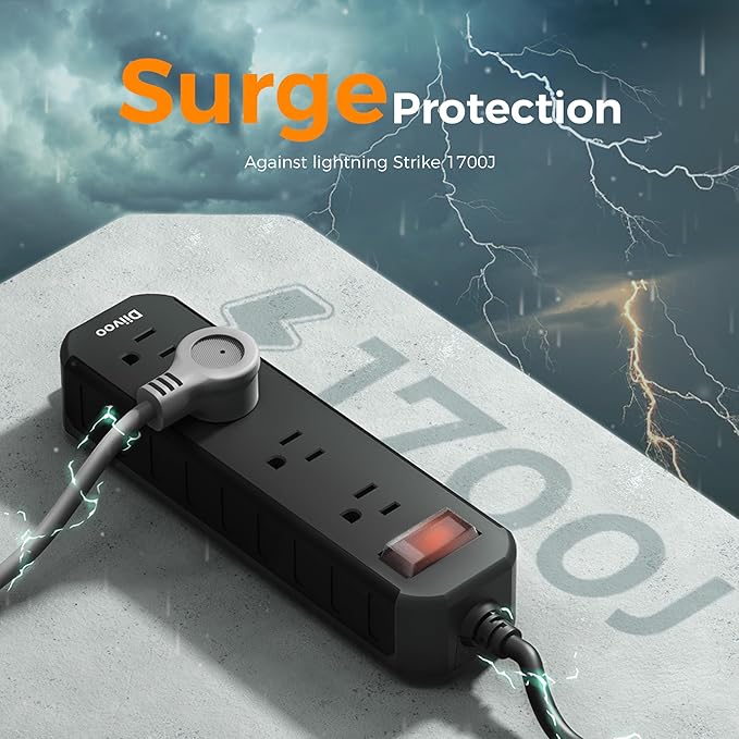 Outdoor Power Strip Weatherproof, 25 FT Extension Cord, Diivoo Waterproof Surge Protector with 4 Outlets 1250W Shockproof Overload Protection, Flat Plug, Black