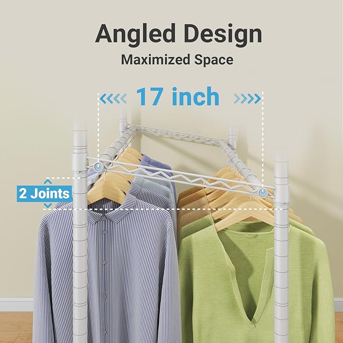 VIPEK R2 Pro Rolling Garment Rack Heavy Duty Clothes Rack with Locking Wheels Adjustable Shelves 2-Sided Hanging Rods Metal Closet Freestanding Clothing Racks, Max load 600lbs, White