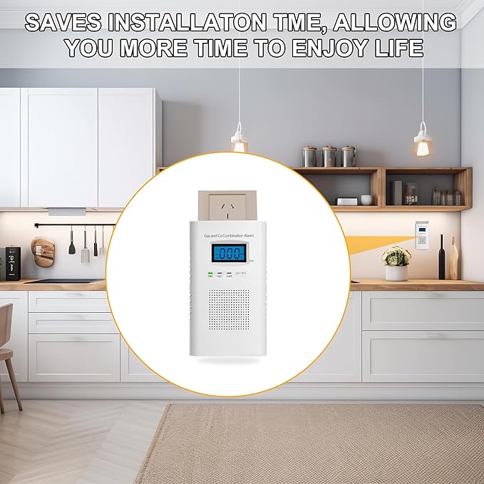 2 Pack Combination Gas & Carbon Monoxide Detectors - Plug in CO Alarm & Natural Gas Detector with Digital Display, CO Detector & Combustible Gas Detector for Home, Easy to Read