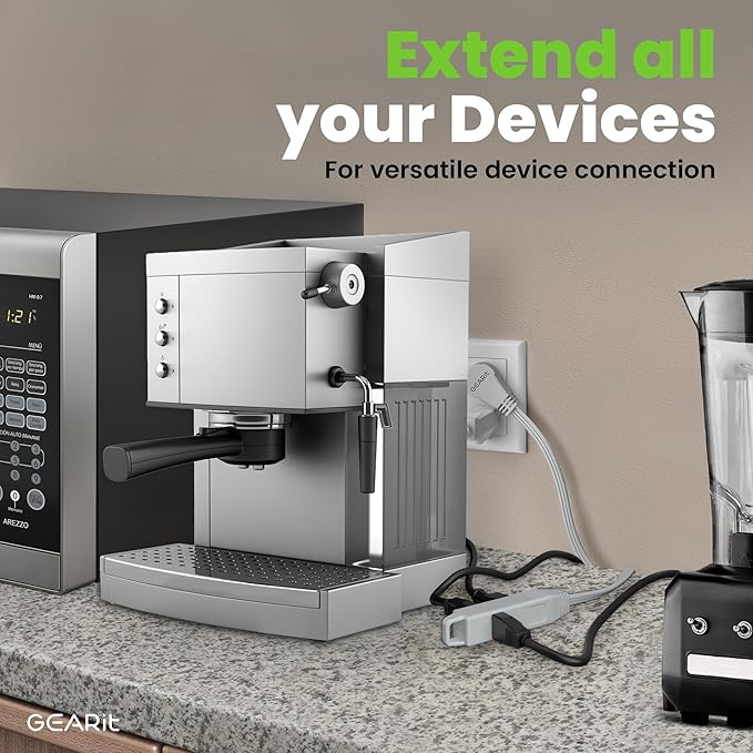 GEARit 360 Rotating Flat Plug Extension Cord with 3 Outlets (15ft, Gray) 16AWG/13A 3 Prong Wire, Outlet Saver for Home Office Dorm Room Essentials, ETL Certified