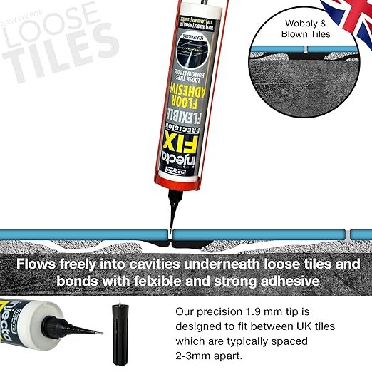 Precision 300ml from Floor-Fix Pro - Fix Loose Tiles - for Loose & Hollow Tiles, Wood, LVT & Laminate - Includes 1.9mm Syringe Tip - Adjustable to 6mm + Anti-Clog Performance (1)