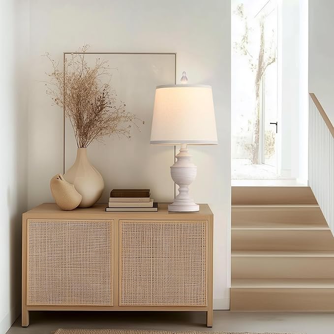 PARTPHONER Retro Table Lamps Set of 2, Bedside Lamp for Bedroom Rustic Farmhouse Table Lamps for Living Room, 22" Vintage Nightstand Lamps with White Shades, White