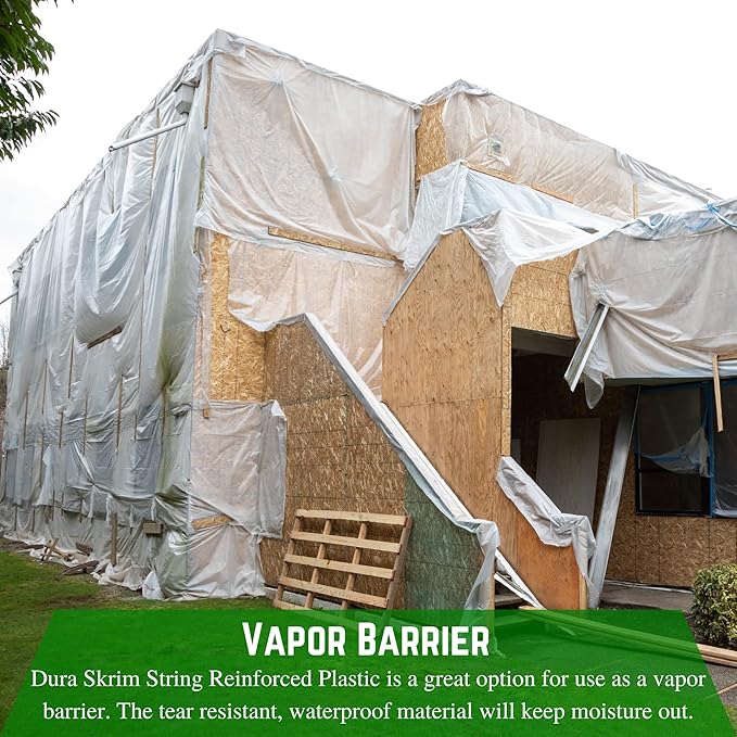 Farm Plastic Supply - Dura Skrim String Reinforced Clear Plastic Sheeting - 6 Mil - (12' x 100') - Reinforced Poly Film Tear Resistant, Weatherproof, Vapor Barrier Polyethylene Roll for Construction
