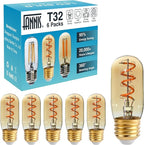 6 Pack T32 /T12 Dimmable Tubular LED Bulb 4W Equals 40W Warm Amber Glass E26 Base Edison Bulb for Chandeliers, Wall sconces, Table Lamps, cafes Indoor Lighting fixtures.