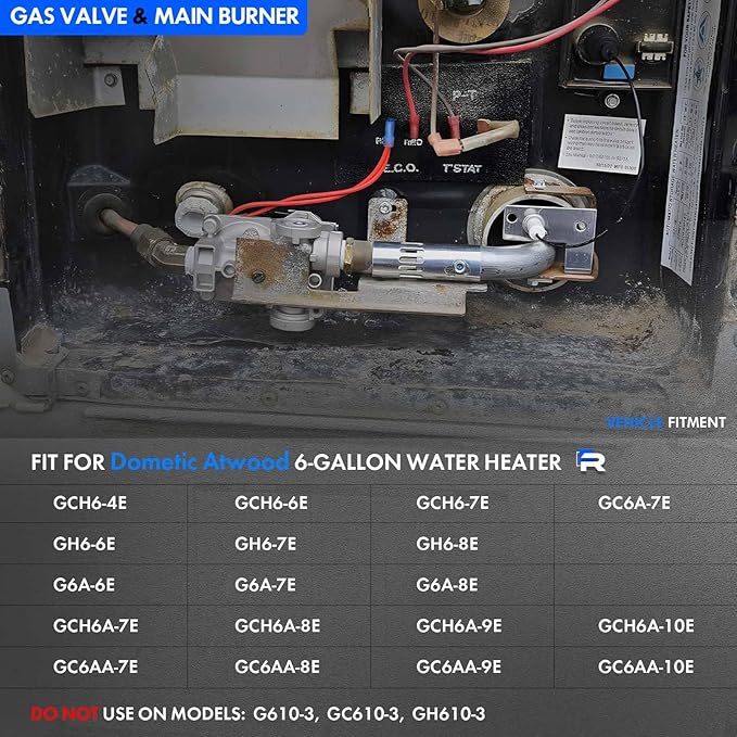 93844 & 91638 | RV Water Heater Solenoid Gas Control Valve w/Main Burner Tube Fit for Dometic Atwood 6 Gallon Water Heater GCH6-XX, GC6A-XX, GH6-XX, G6A-XX, GCH6A-XX, GC6AA-XX