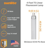 Sunlite 30342 F28T5/850 4 Foot T5 Linear Fluorescent Lamp, 28 Watts, 2500 Lumens, 5000K Daylight, Miniature G5 Bi-Pin Base, ROHS Compliant, High Performance Straight Tube, 40 Pack