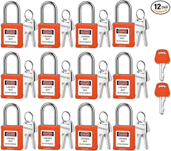 Lockout Tagout Locks with 2 Master Keys｜12-Pack Orange OSHA Loto Lock｜Keyed Different & Laser Coding｜Lock Out Padlock Kits for Machinery & Electrical Panels