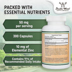 Zinc Picolinate 50mg, 300 Capsules (Immune Support) Non-GMO, Gluten Free (300 Day Supply) by Double Wood Supplements