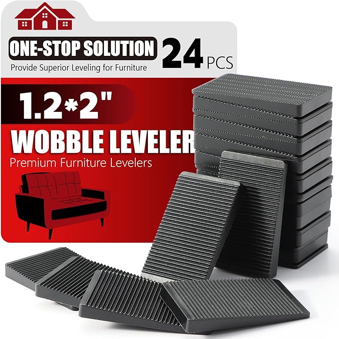 Furniture Leveler 24pcs Kit Size Variety | Multi-Purpose Rubber Shim for Leveling Feet Stable | Anti-Wobble Pad for Uneven Table, Dresser Leg, Toliet and More Furniture | Prevent from Wobbling