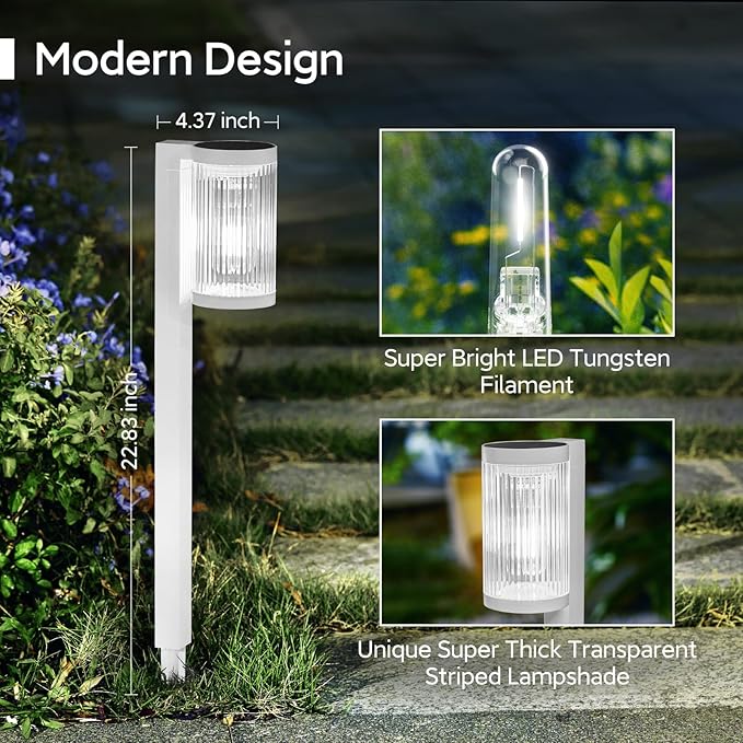 Solar Pathway Lights Outdoor, 4 Pack Upgraded Outdoor Solar Lights for Outside Super Bright Up to 12Hrs, IP65 Waterproof Solar Garden Lights for Yard Landscape Path Walkway (Cool White)