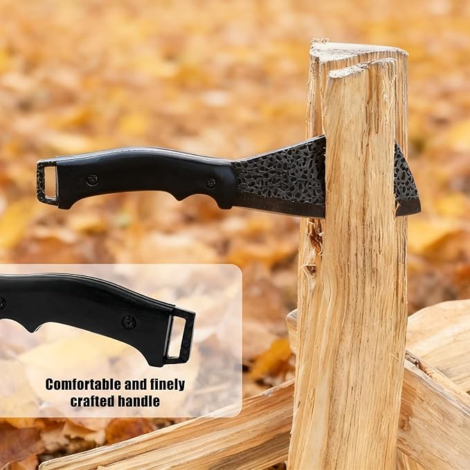 11 Inch Hatchet with Sheath, Small Compact Machete Axes, Fixed Blade Full Tang Camping Tactical Knife for Woodworking, Garden Machete Axe with Sheath for Bushcraft Yards Bushes Wood, A2BK