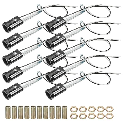 PATIKIL Candelabra Base Lamp Holder Light Socket, 10pcs UL Listed Keyless E12 Bulb Socket with 9.8" Wire Leads for E12 Incandescent LED Light Bulbs, 3.1" Tall