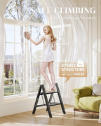 GameGem 2 Step Ladder, Folding Step Stool with Wider Pedal, Anti-Slip Feet & Non Slip Stripes, Aluminum Sturdy Material, 300Lbs Capacity, Elegant Look of Piano Black Better Matches Your Home