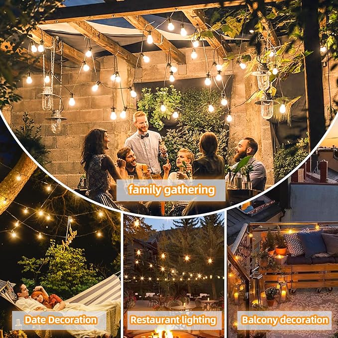 LED Outdoor String Lights with 10 Shatterproof Edison Bulbs, 23FT Commercial Grade Patio Lights, Replaceable Wick Outside Hanging Lights Waterproof for Porch, Deck, Garden, Backyard 2700K
