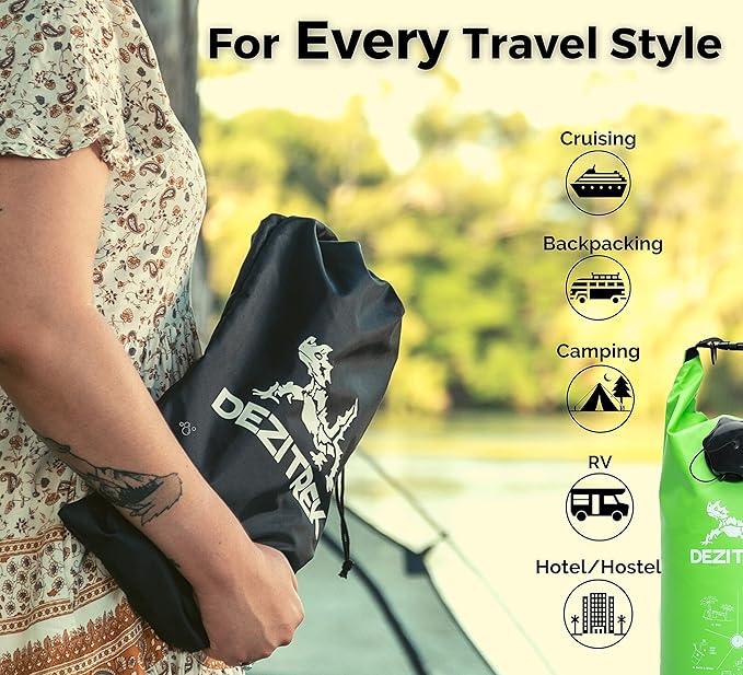 One Hand Wash Bag and Plunger Set - Off Grid Washing Machine Non Electric for Camping Travel | Eco Friendly Portable Manual Clothes