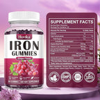 (2 Pack) Iron Gummies Supplement for Women & Men, Iron Supplements for Anemia with Vitamin C, B12, Folate-Blood Builder & Energy Support for Iron Deficiency - Grape Flavor, Vegan, 120 Gummies