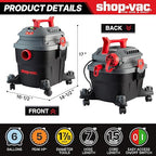 Shop-Vac 6 Gallon 5 Peak HP Wet/Dry Vacuum, Portable Shop Vacuum with Attachments for Jobsite, Garage & Workshop. 5430097