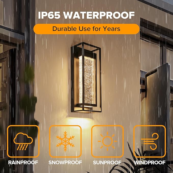 LUTEC Outdoor Wall Light Fixtures, 5 Color Temperature Porch Light Wall Sconce with Crystal Bubble Glass,Waterproof Outdoor Wall Lanterns, Modern Outside Lights for House Front Door Garage, Black