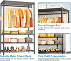 Ulif H4 Plus Portable Closets, 4-Tier Clothes Garment Rack for Bedroom and Cloakroom, Metal Clothing Storage and Organizer Wardrobe System, 45" W x 14" D x 76.4" H, Load 522lbs, Black