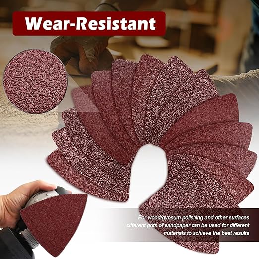 106pcs Oscillating Tool Sanding Kit with 3 Triangle 3 Finger Sanding Pads 100 Multitool Sandpaper for Wood Metal Drywall Universal Fit Multitool Accessories Professional Sanding Kit