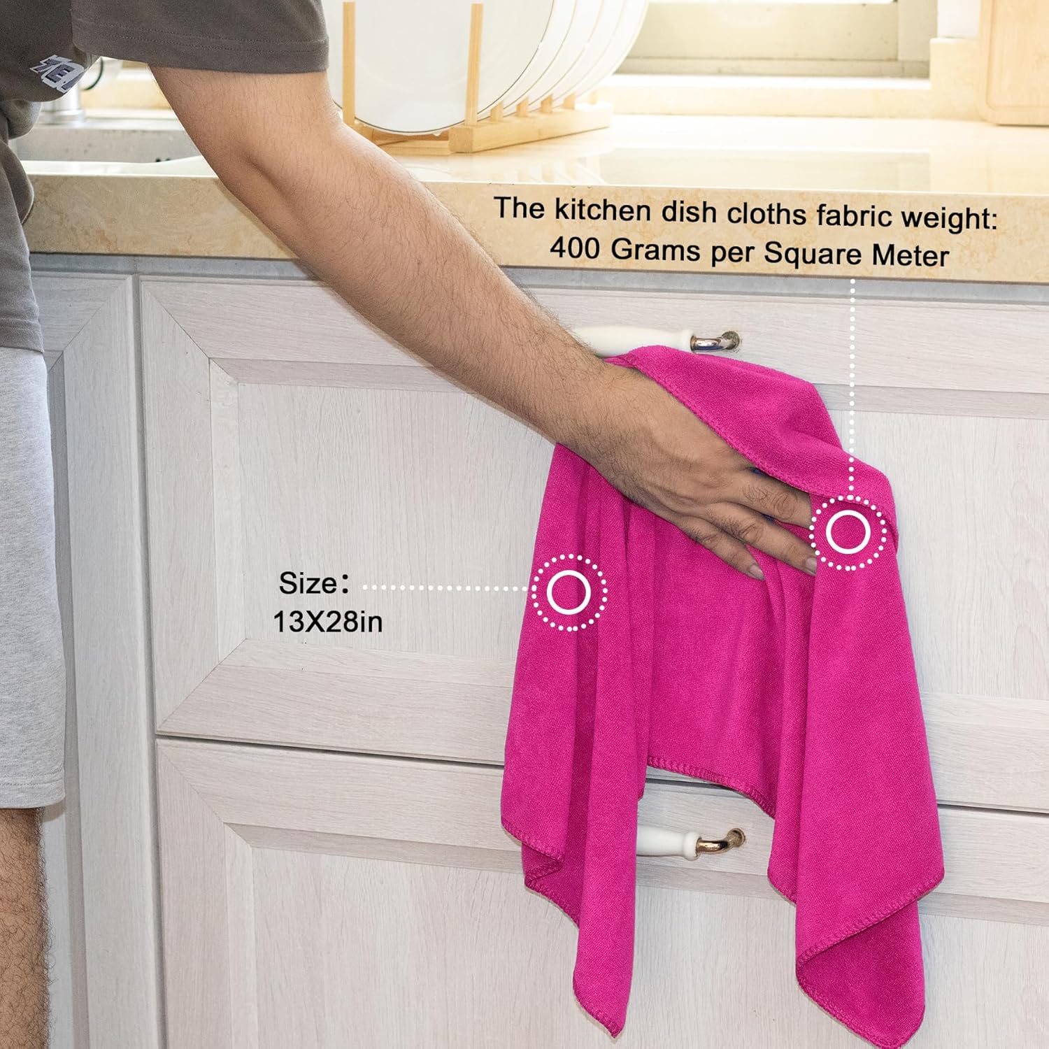 kimteny 13x28 Inches Kitchen Cloth Dish Towels, 400 GSM Premium Dishcloths, Super Absorbent Coral Velvet Microfiber Cleaning Cloths, Fast Drying Rags for Washing Dishes (12 Pack, Rose Red)