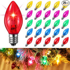 25 Pack Twinkle Christmas Replacement Bulbs, 7W Random Blinking Light Bulbs for Christmas String Light, Nightlights (Colorful,C7,E12 Intermediate Base)
