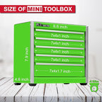 P.I.T. Mini Green Tool Box, Portable 5-Drawer Micro Roll Cab Steel Tool Box with Liner, Green Small Tool Case for Tools Storage, Home DIY