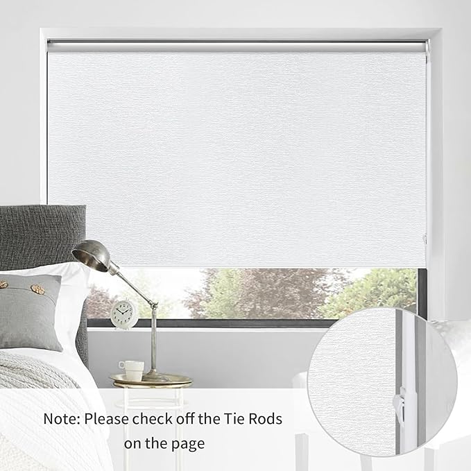 ALLBRIGHT 100% Blackout Roller Blinds Woven Shades with Striped Jacquard, Cordless Window Shades, UV Protection Fabric, Easy-Install for Indoor Home & Office, White, 25" W x 72" H