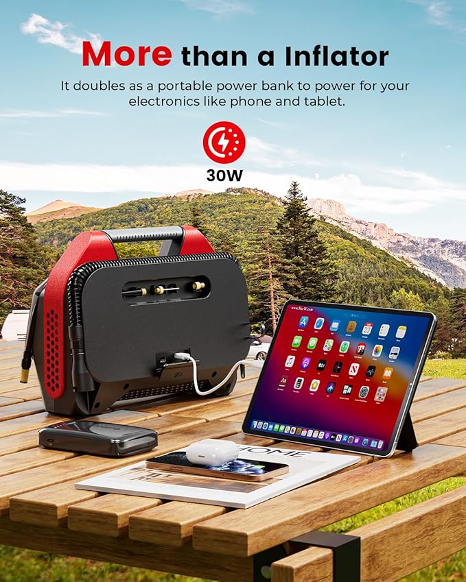 ETENWOLF Vortex S6SE Cordless Tire Inflator Portable Air Compressor, 160 PSI Air Pump for Car Tires with 15600 mAh Battery, 100% Duty Cycle & Dual Cylinder, Air Pump for Heavy-Duty Vehicle, Red