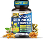 Organic Sea Moss 14,300mg with Bladderwrack, Burdock, Ashwagandha, and Turmeric - Immunity Booster for Healthy Aging, Skin & Joint Support- Made in The USA (150 Count (Pack of 1))
