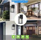 GRUENLICH Dusk to Dawn Large Outdoor Wall Lantern, Wall Sconce as Porch Lighting Fixture, E26 Base Max 60W, Metal Housing with Glass Shade (Black, 2-Pack)
