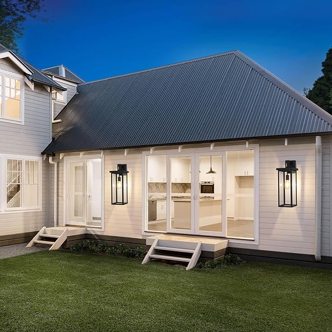 tewei 2 Pack Large Size Outdoor Wall Lantern Exterior Wall Light Fixture, 20 In Matte Black Porch Light Waterproof Outdoor Lights for House with Clear Glass Shade, E26 Base Exterior Sconces for Garage