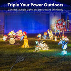 BN-Link's 2 Pack Outdoor Extension Cord Set is Ideal for Holiday Yard Decorations and Garden Equipment. with Three outlets You can Plug in Loads up to a Total of 13amps/1625watts. (Black, 15ft)