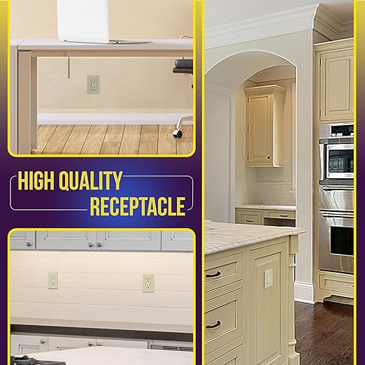 ENERLITES Decorator Receptacle Outlet, Tamper-Resistant, Gloss Finish, Residential Grade, 3-Wire, Self-Grounding, 2-Pole, 15A 125V, UL Listed, 61501-TR-I-10PCS, Ivory (10 Pack)