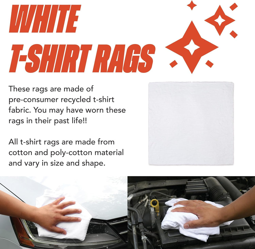 Arkwright W43 Cotton Tshirt Rags - 25 lb Box - Soft Lint Free Cloths for Cleaning, Streak & Scratch-Free, Professional Grade Bulk Wiping Towels for Polishing, Painting, and Staining, White