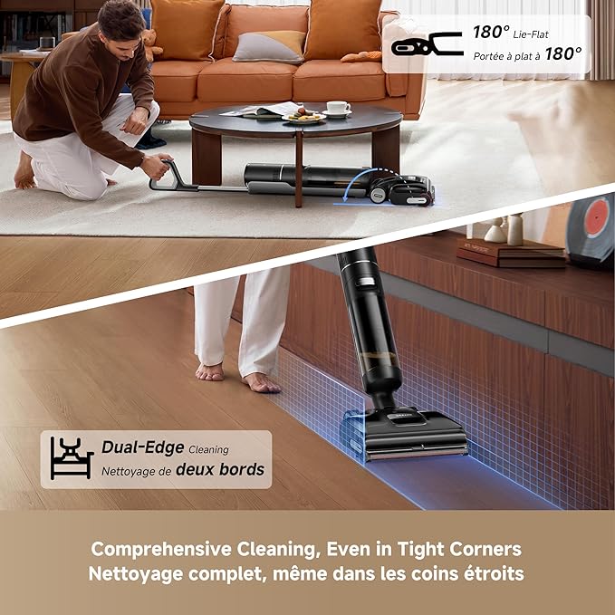 DREAME H15 Pro CarpetFlex Cordless Vacuum Mop, Wet Dry Vacuum Cleaner with Dual Brushes for Hard Floors & Carpet, Tangle-Free Hair-Cutting, 23kPa Suction, 180° Lie-Flat Floor Washer, 194°F Fast Drying