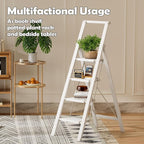 Taranta 4 Step Ladder, Portable Folding Ladder with Wide Pedal, Lightweight Aluminum Step Stool with Convenient Handgrip, 330 lbs Capacity Stepladder for Home, Office - White