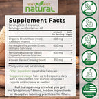 Why Not Natural 4-in-1 Organic Black Maca Root, Ashwagandha, Fenugreek, Panax Ginseng Capsules, Supplement for Men and Women (120 Count (Pack of 1)